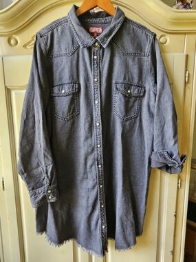 Women's Washed Black Denim Button-Up Dress